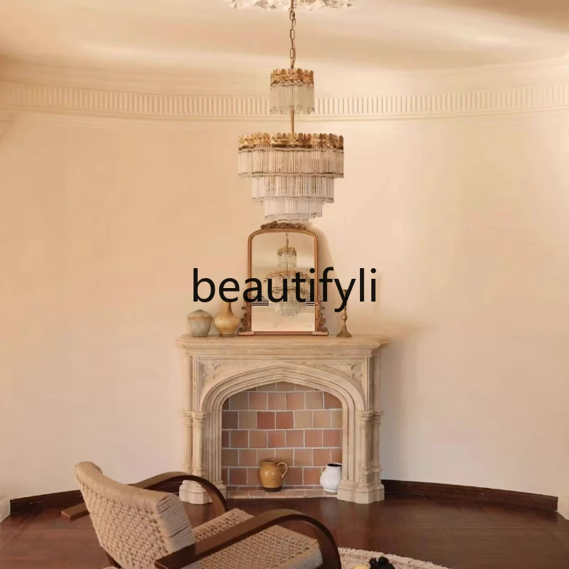

Stone carving cave stone fireplace European simple retro fireplace cabinet living room stone carving fireplace