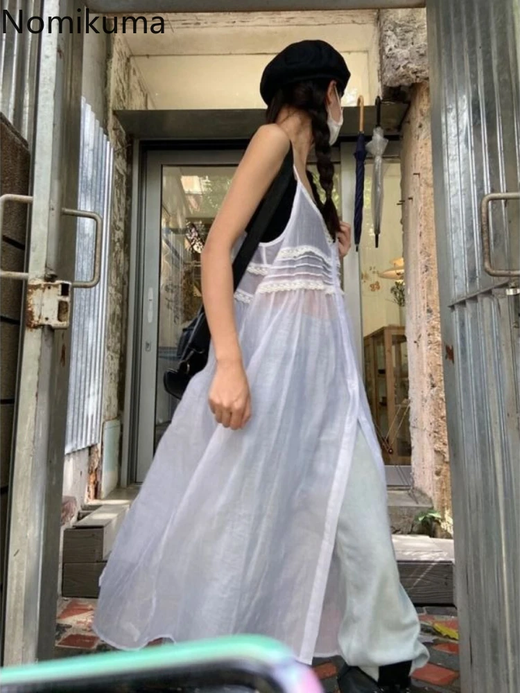 Summer Y2K Dress for Wome Sexy Sling Clothes Femme 2024 Vestidos De Mujer Long Robe Korean Fashion See Through White Dresses