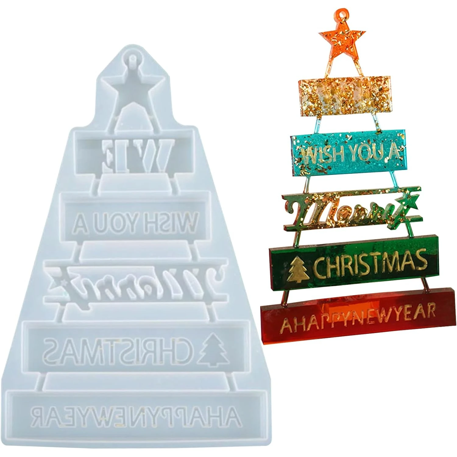 3D Frohe Weihnachten Zeichen Harz Form Epoxidharz Gussform für DIY Tischdekoration, Heimdekoration, Weihnachtsdekoration, Herstellung von Weihnachtsbaum