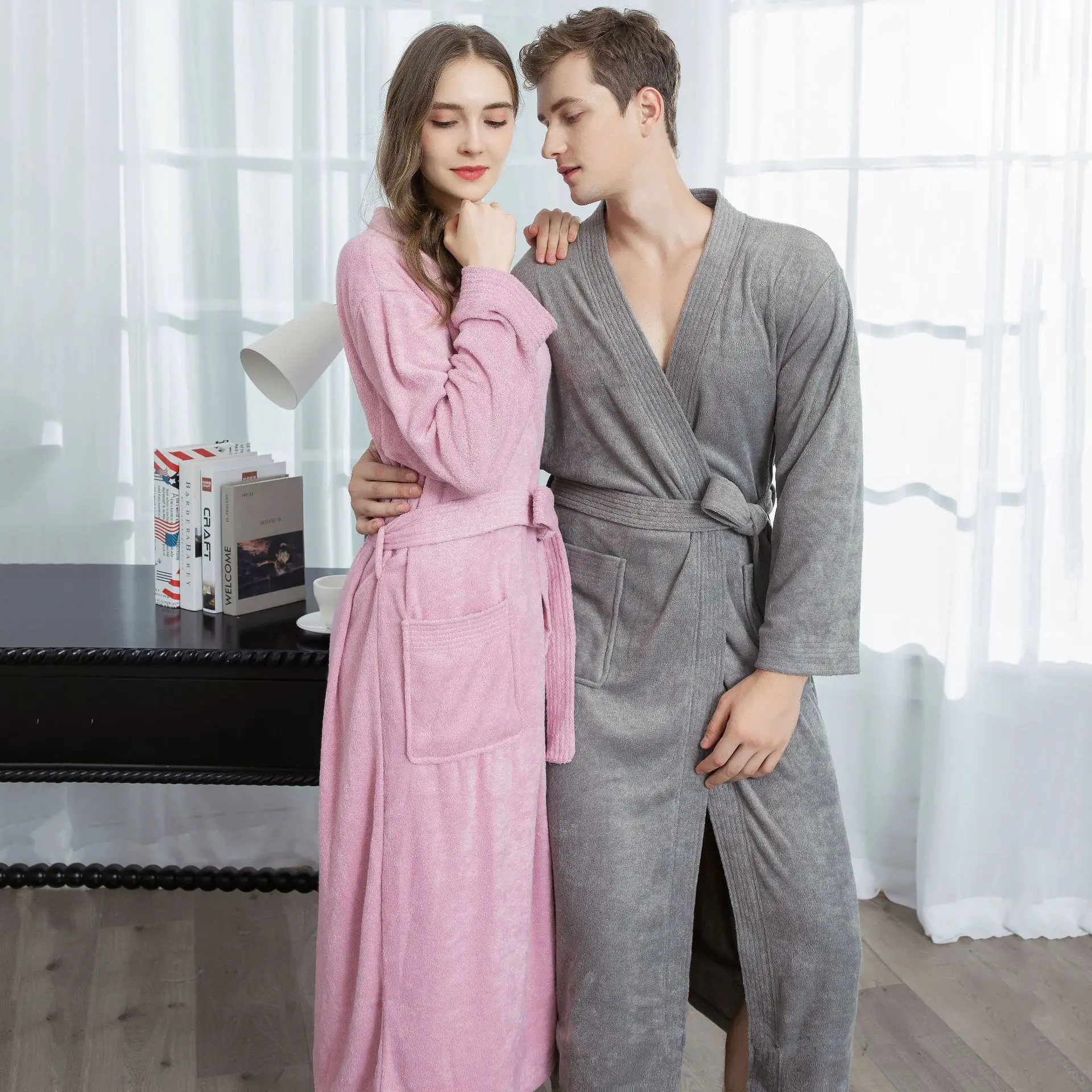 Bathrobe for Men Woman Absorbent Beach Towel Men Solid Gown Sleepwear Women Pajamas Shower Couple Robe Bath Towels Beauty Salon