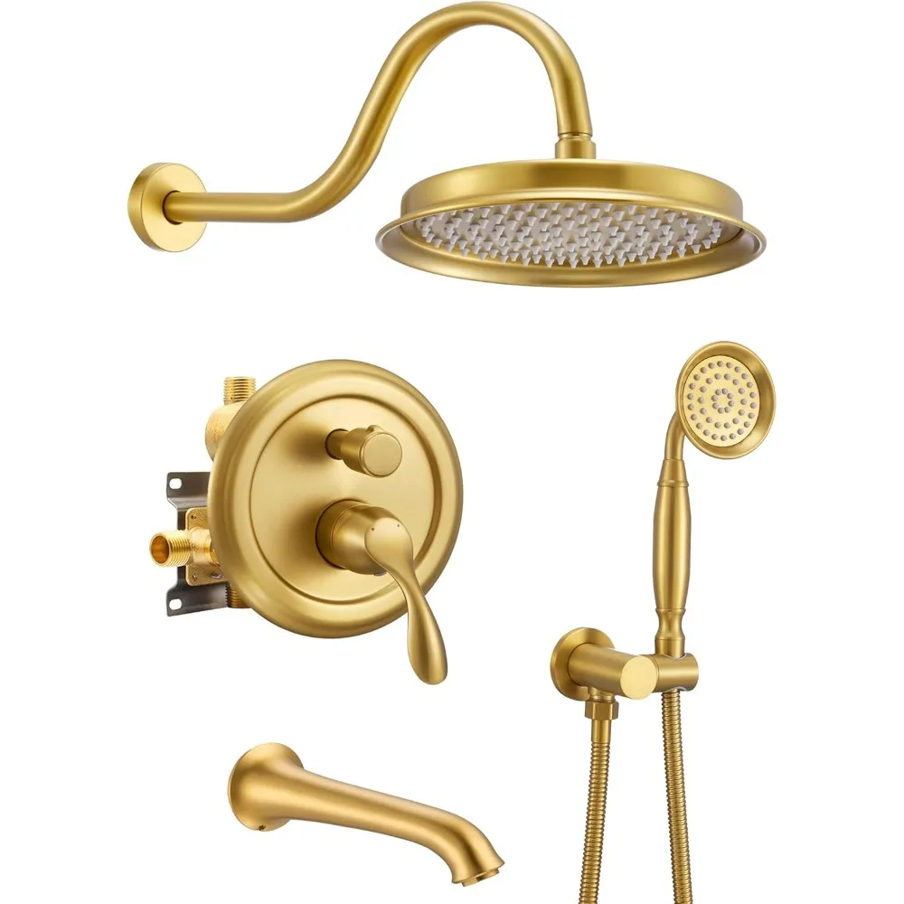 

DASAN Brushed Gold Tub and Shower System with Showerhead and Faucet Combo, Including Valve and Trim Kit