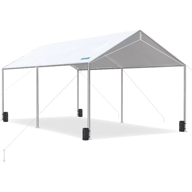 

10x20 ft Outdoor Heavy Duty Carport Car Canopy with Galvanized Frame&3 Reinforced Steel Cables, White Party Tent & Boat Shelter