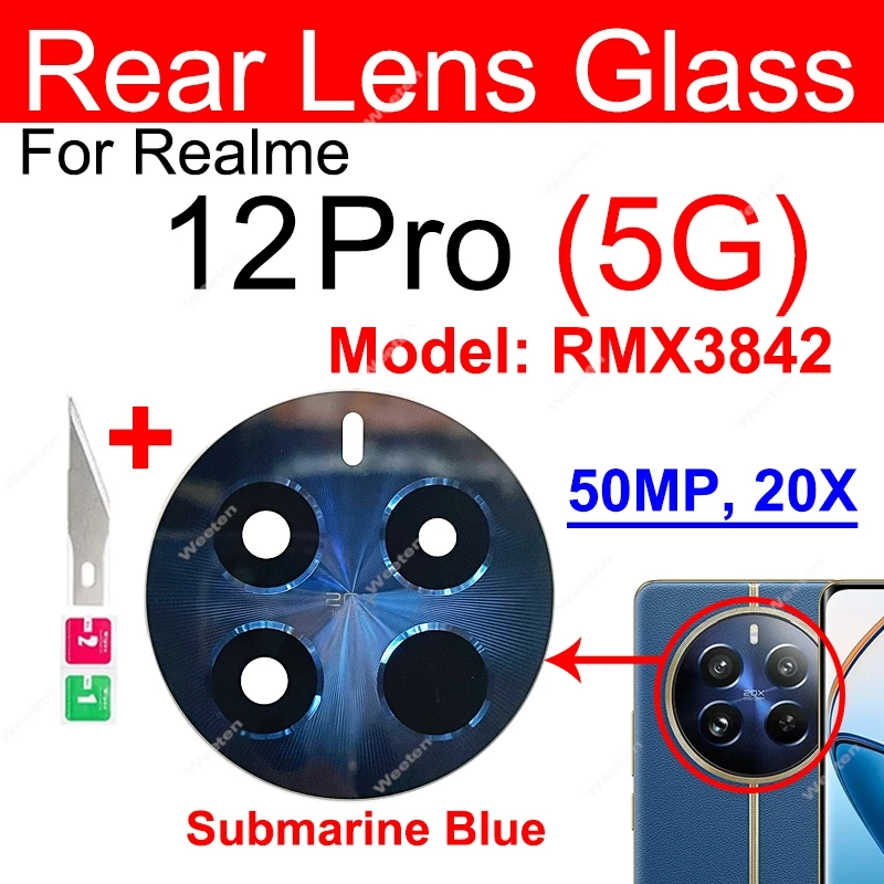 For Realme 12 12 Pro 12 Plus 12Pro+ Plus 5G Rear Main Camera Glass Primary Back Camera Lens Glass with Sticker Parts