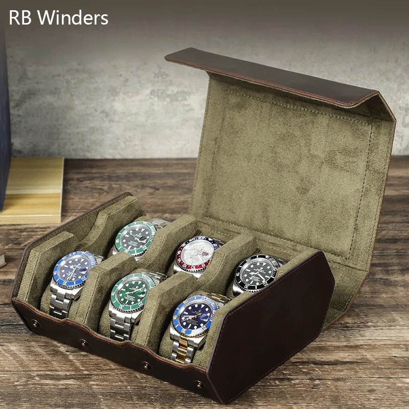 

Webcast Ins Brand Logo Customization Luxury Watch Storage Case Leather 6 Slots Watchs Box Genuine Leather Portable Gift Boxes