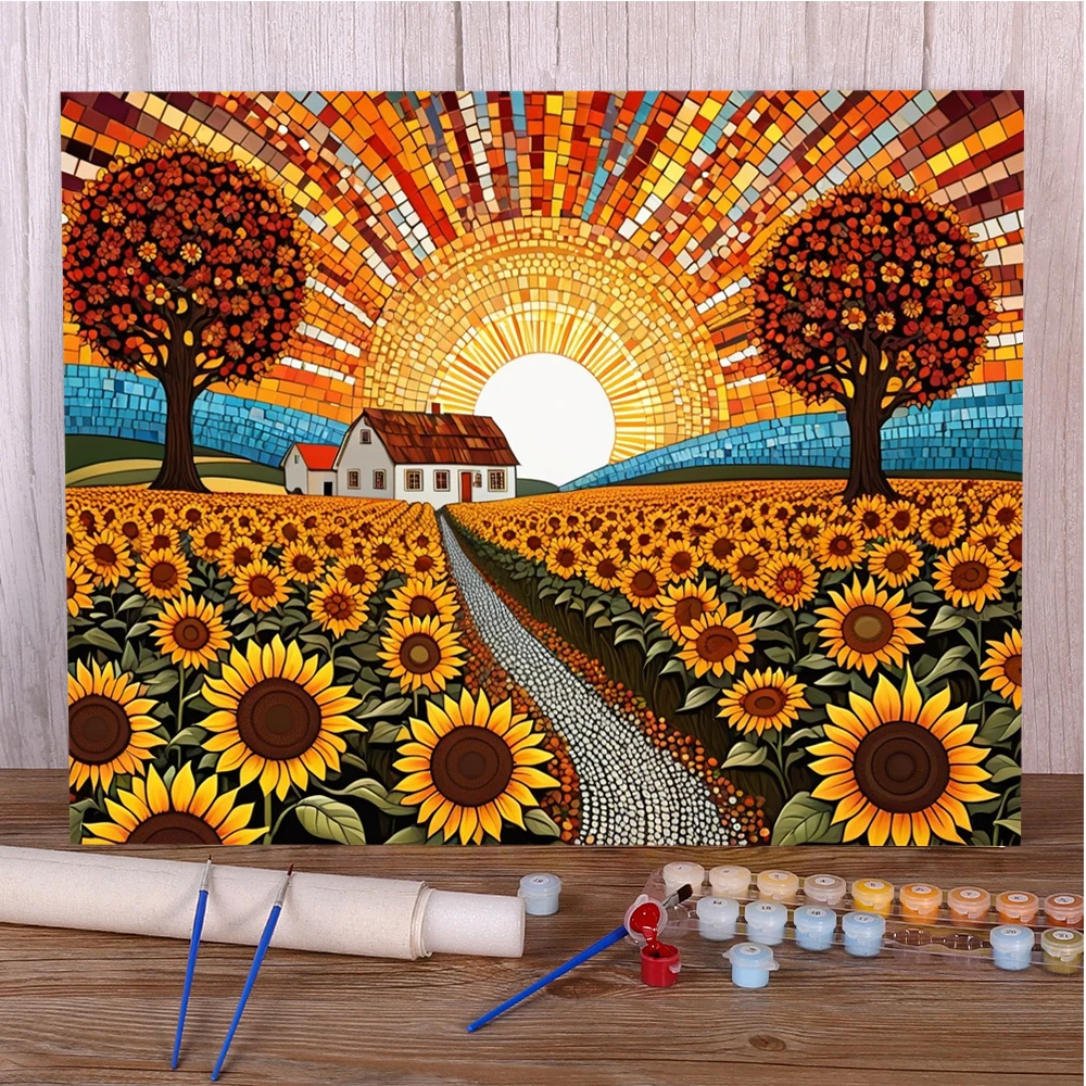 Landscape Sunset Sunflower Kit Acrylic Paints 40*50 Painting On Canvas Decorative Paintings For Children Handicraft