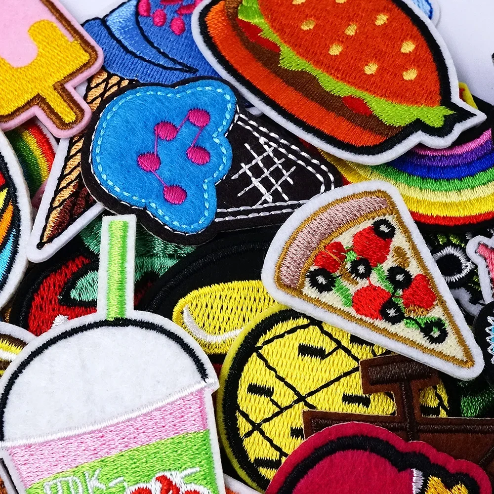 100Pcs/Lot Orange Burger Rainbow Patches Embroidery Applique Ironing Clothing Sewing Supplies Decorative Handmade Patch