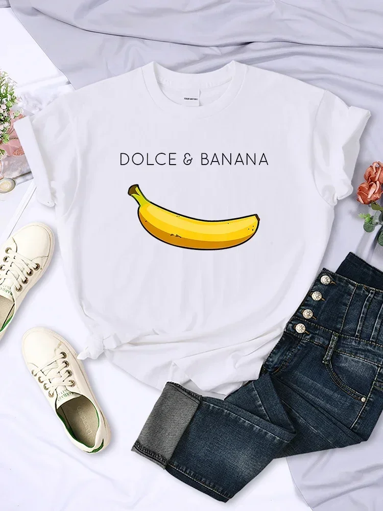 

Banana Anime Printed T Shirts Womens Creativity Breathable Tshirts Fashion O-Neck Shirts Cartoons Brand Female Tops