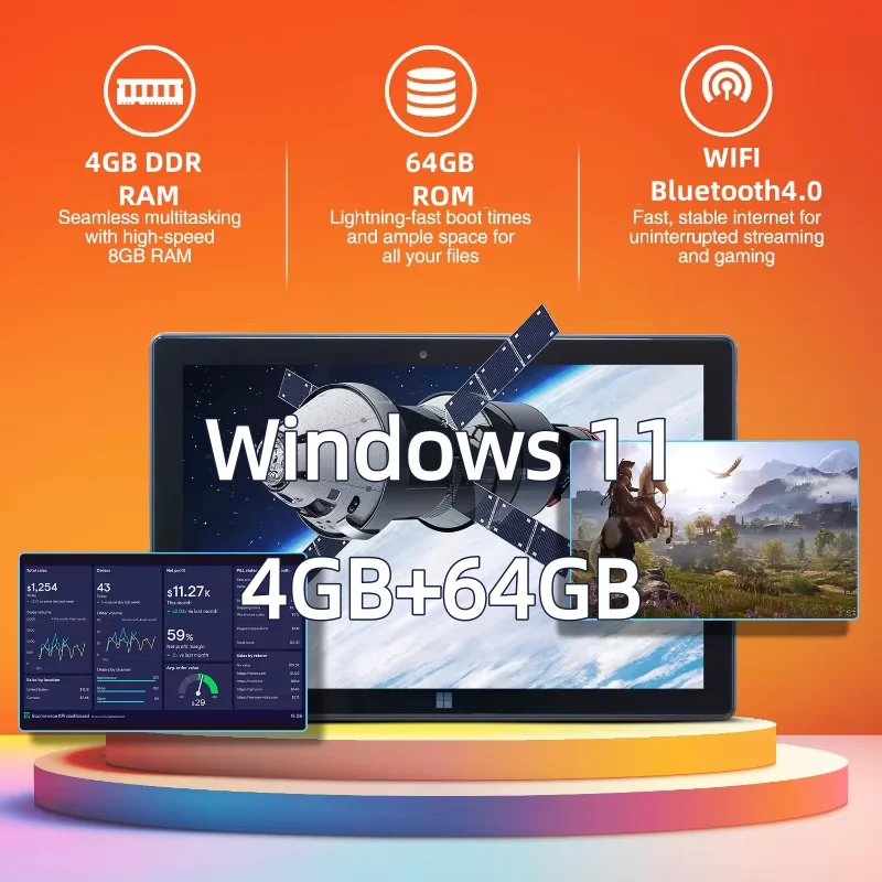 

64-битная память Intel Atom N3350 Type-C, 4 ГБ DDR RAM, 64 ГБ ПЗУ, 10,1-дюймовый планшет с Windows 11, четырехъядерный процессор, двойной камер, 1920 x 1200 IPS, 1 * USB 3,0