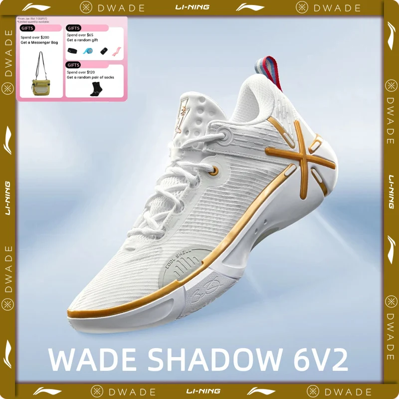 Li-ning zapatillas de baloncesto WADE SHADOW 6V2 en la cancha para hombre, zapatillas deportivas con forro, zapatillas deportivas con soporte estable ABPV021