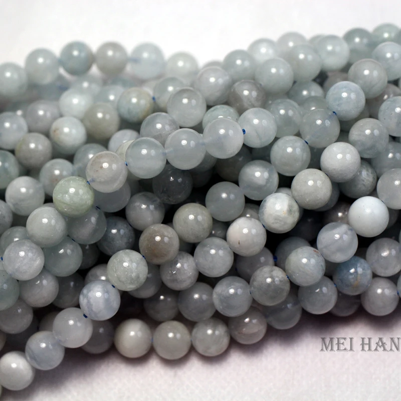 Meihan 8mm Smooth round Natural Aquamarine Gemstone Charms Wholesale Jewelry Making Design