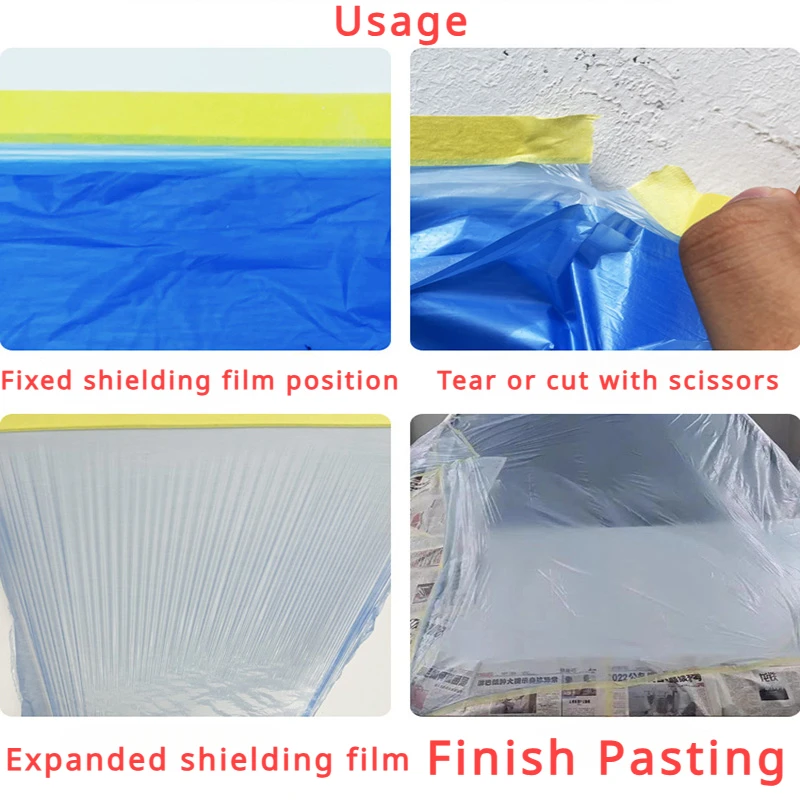 Pre-Taped Masking Film Plastic Sheeting Automotive Washi Tape No Residue Painters Plastic Drop Cloth for Painting