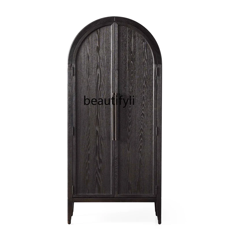 American retro black arched wardrobe, storage cabinet, living room entrance decoration, wardrobe