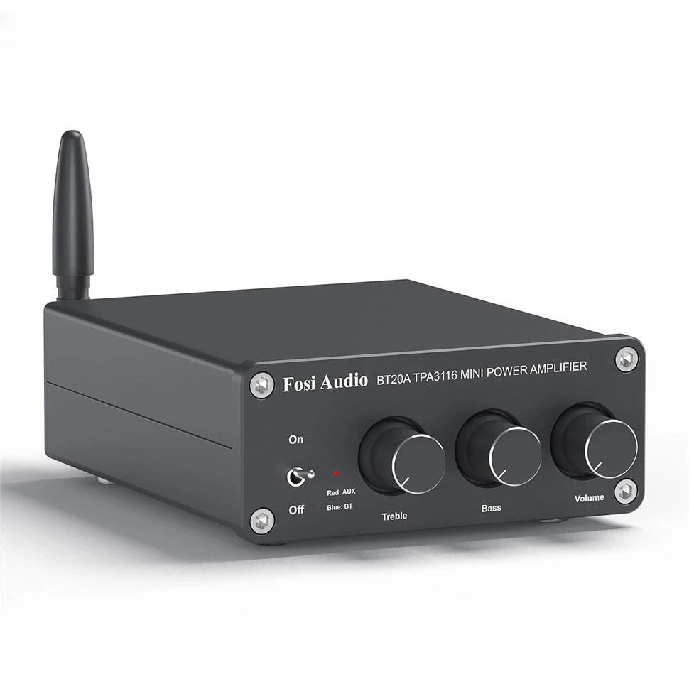 Fosi Audio BT20A Blue TPA3116D2 Sound Power Amplifier 100W Mini HiFi Stereo Class D Amp Bass Treble For Home Theater