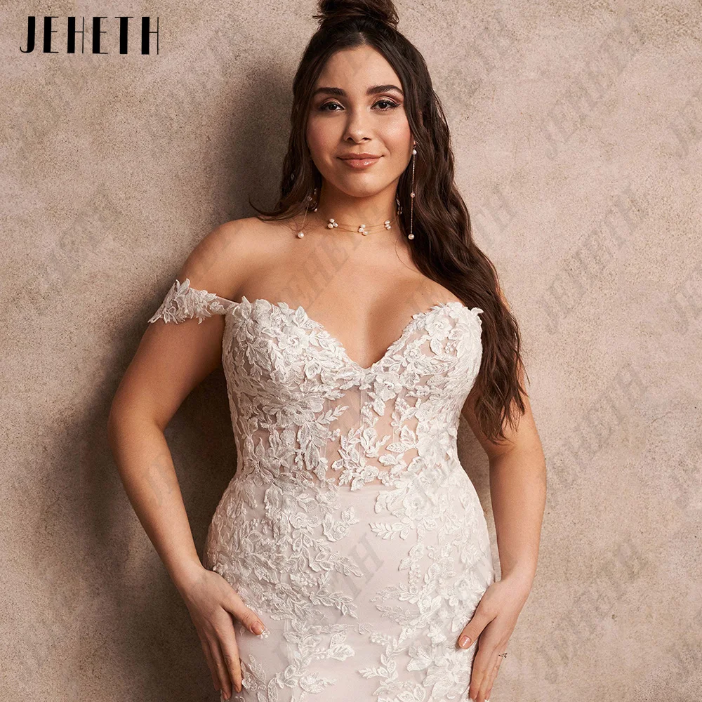 El exquisito vestido de novia de la Sra. jeheth aumenta el tamaño del vestido de novia hombro con hoJEHETH-exquisitos vestidos de novia sin espalda para mujer, talla grande, hombros descubiertos, sirena, escote corazón