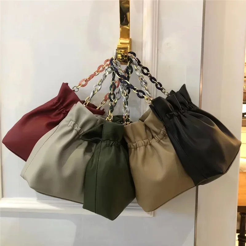 Women New Fashion Cute Soft Pu Large Capacity Pleated Cloud Bag Bucket Bag ShoulderBag CrossbodyBag Office Daily