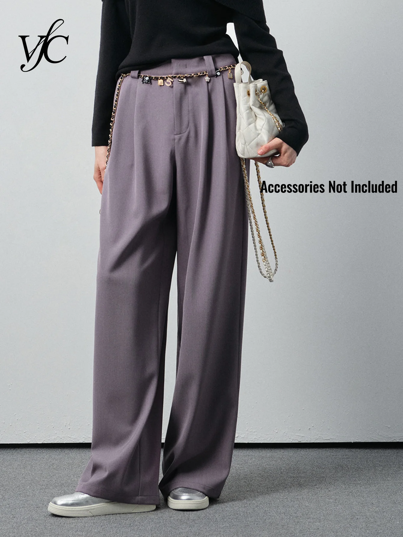 Vega Chang Pantalones casuales para mujer Nuevos pantalones de pierna ancha de pierna recta drapeados de cintura alta versátiles simples de otoño e invierno [excluyendo accesorios]