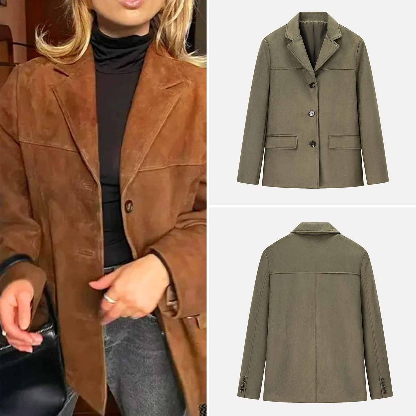 

Faionable Vintage Brown Long Sve Loose Coat with kets for Women Autumn 2025 Z Ladies Suit Outerwear