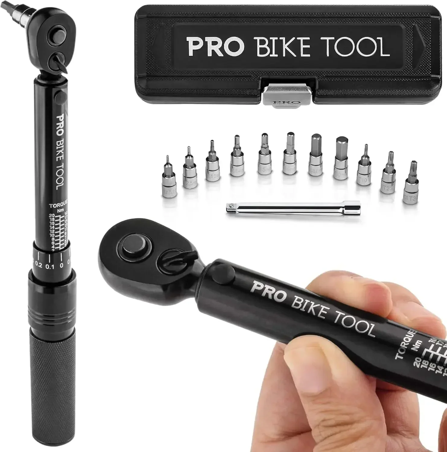 

Click Bicycle Torque Wrench Set, 2-20 Nm - Includes Storage Box, Allen & Torx Sockets, Extension Bar