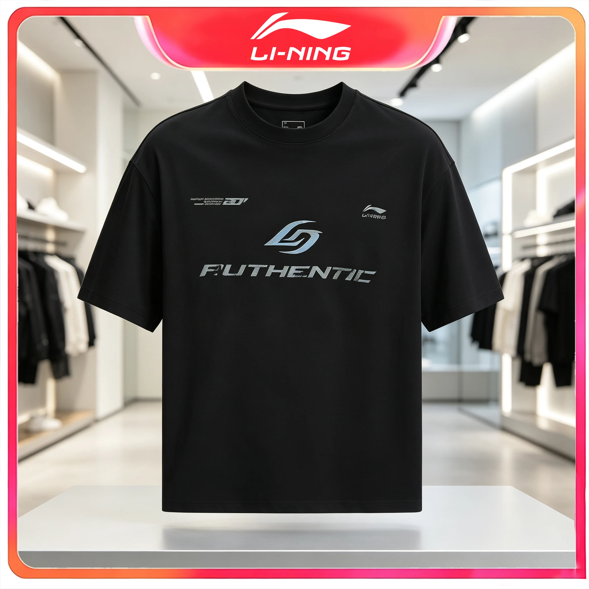 Li Ning Men Ice Silk Short Sleeve T-Shirt Summer New American Retro Loose Cool Feeling Top Black Sports T-Shirt