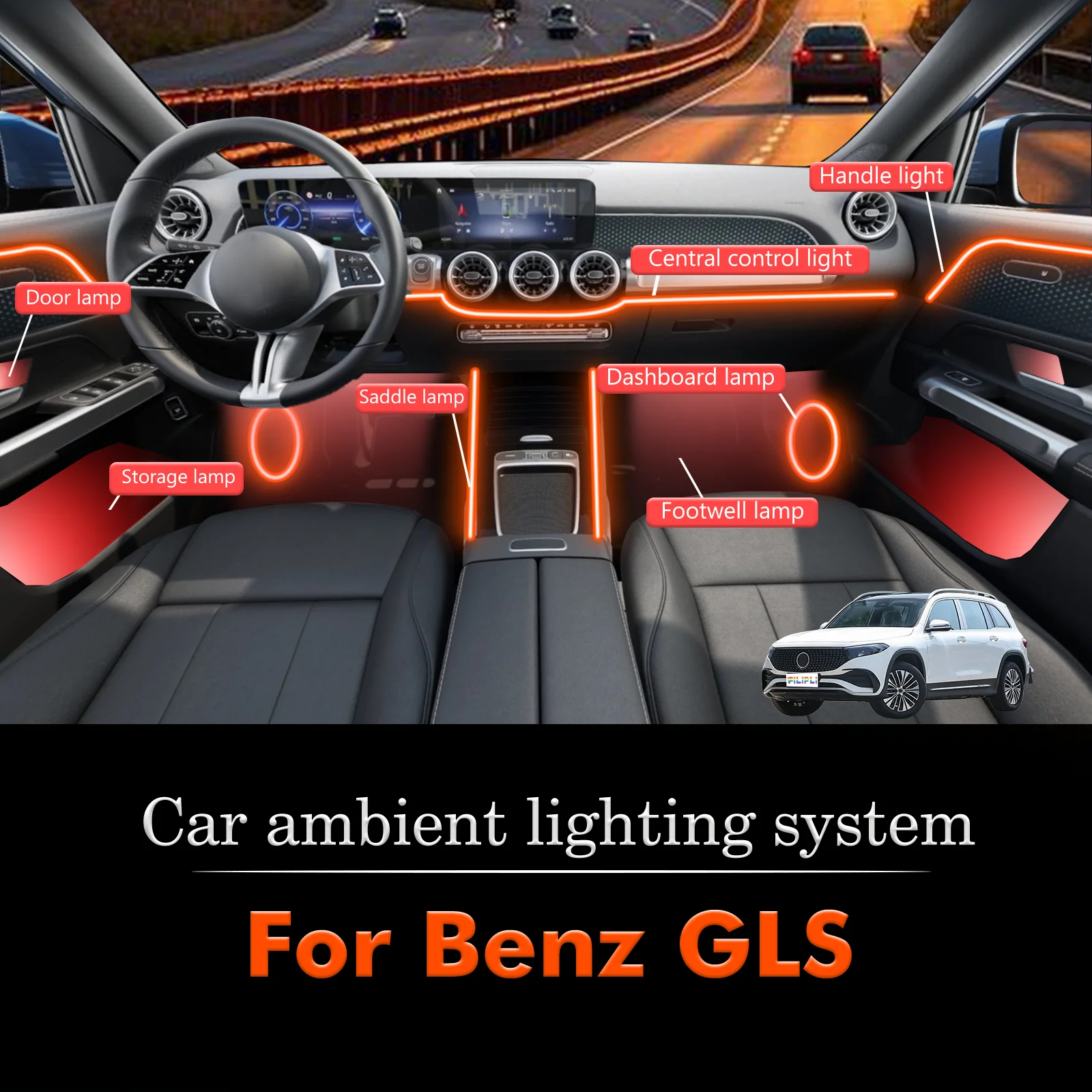 

For Benz GLS Smart Remote Control RGB 64 Colors LED Car Interior Ambient Light Energy Saving Efficient Lamp Kit