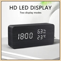 LED Digital Alarm Clock - Voice - Controlled Wooden Desktop Clock, USB/AAA Powered - Stylish Wood Watch Table Design