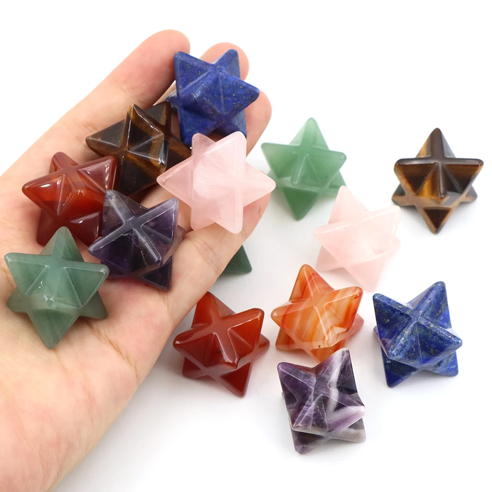 20mm Natural Stones Merkaba Star Reiki Healing Crystal Chakra Quartz Mineral Gems For DIY Jewelry Spiritual Therapy Home Decor