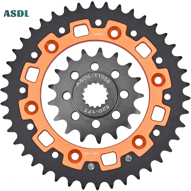 

520 42T 17T Motorcycle Steel Aluminum Composite Front Rear Sprocket Kits Parts for KT/M 640 LC4 1999-2006 690 Rally 2009-2010