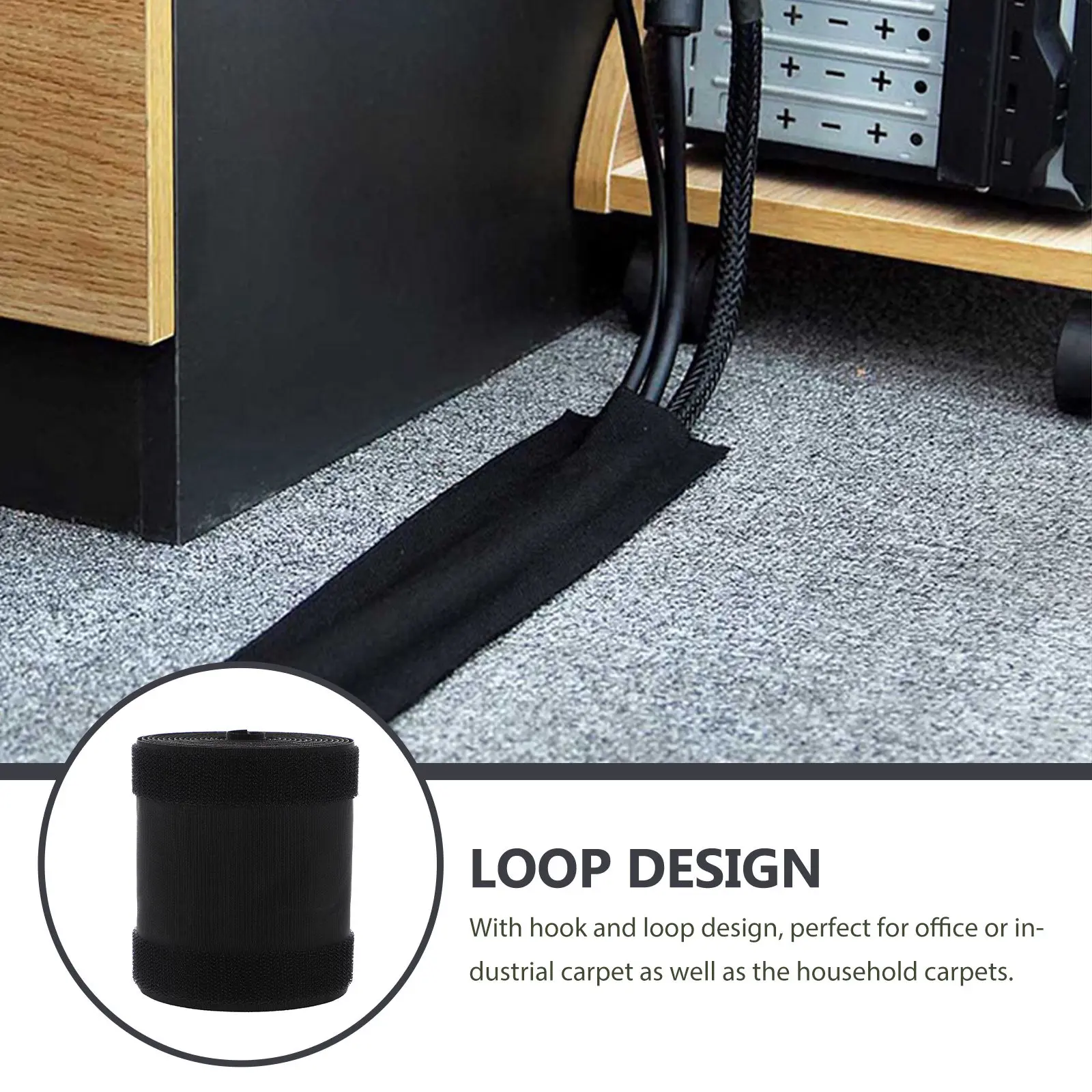 3 Meter Cable Grip Cover for Carpet Floors Hook and Loop Closure Heavy Duty Nylon Wire Cord Organizer Desk Perimeter Protection