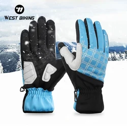 WEST BIKING Winter Thermal Cycling Gloves Men Touch Screen Waterproof Motorcycle Gloves Shockproof MTB Full Finger Bicycle Mitts