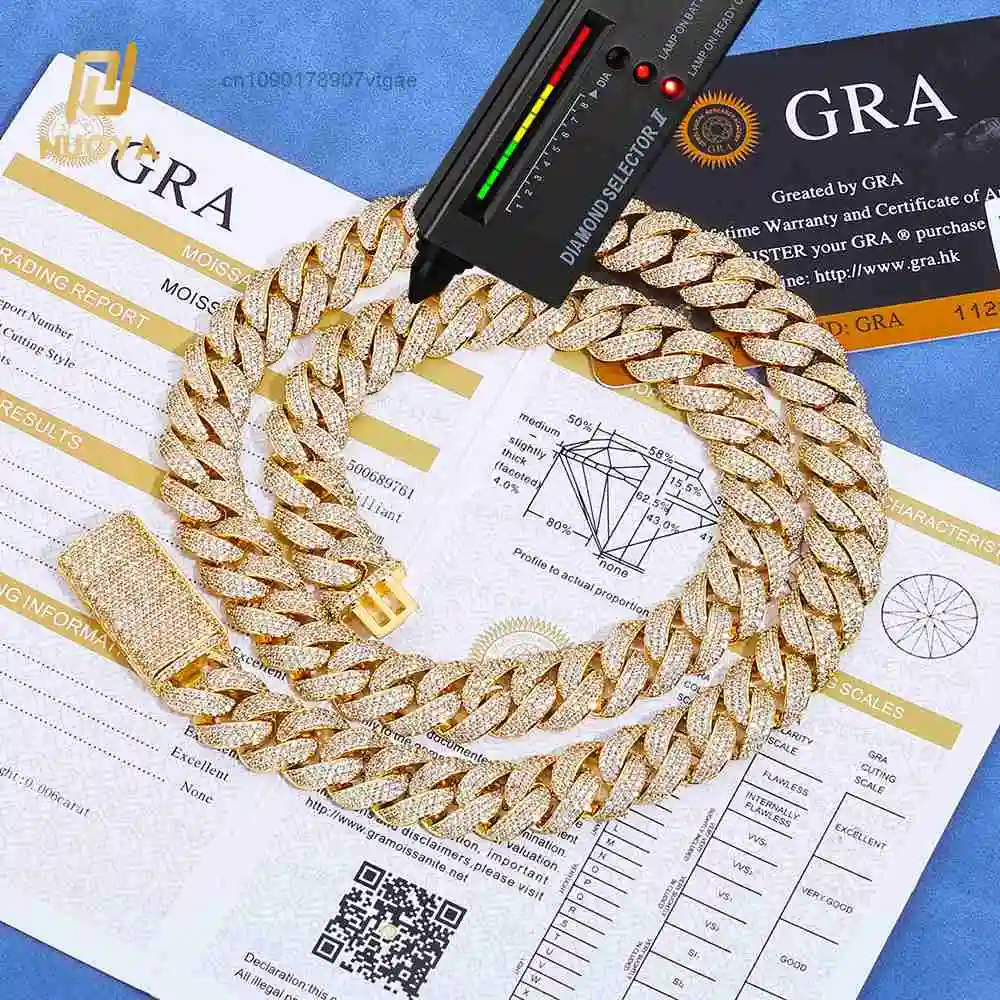 Men's NUOYA Hip Hop Jewelry 925 Sterling Silver Iced Out Moissanite Cuban Link Chain Necklace Pass Diamond Test.