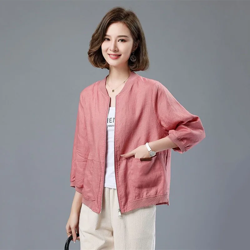 Cotton Linen Sunscreen Clothing Ventilate Summer Autumn Thin Women\'s Coat 2023 New Casual Short Jacket Female Outerwear Tops