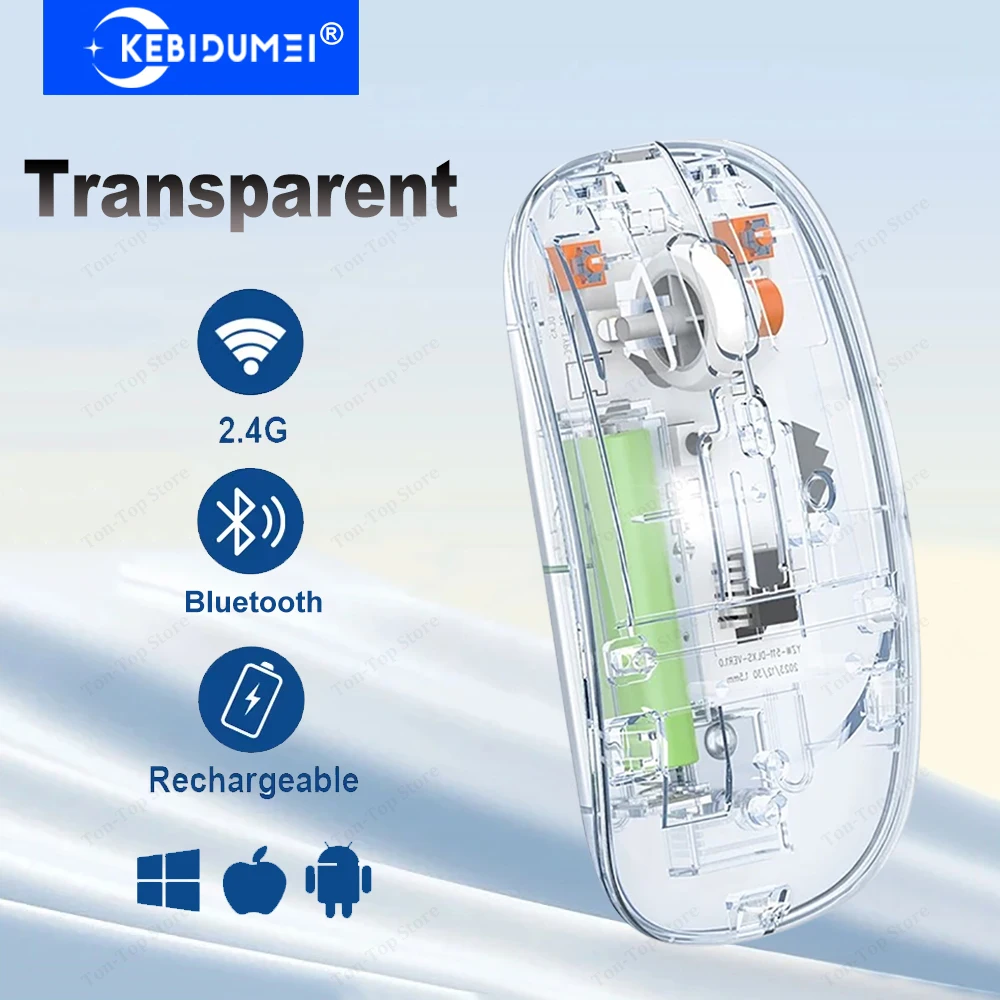 

Transparent Mouse 2.4G Wireless Mouse Dual Mode Bluetooth Mouse 500mAh Rechargeable Mice Office Mouse For PC Tablet Laptop