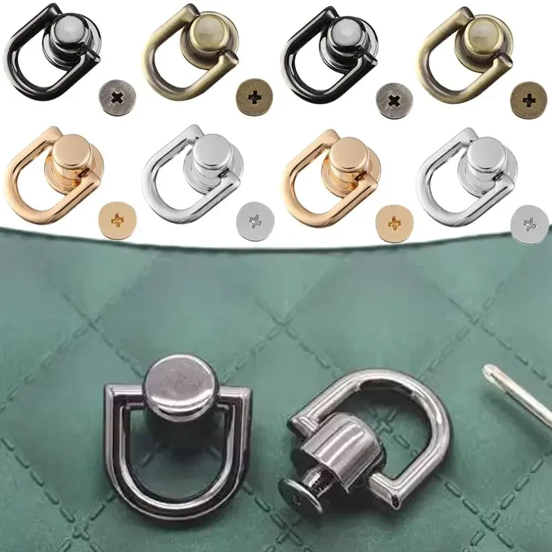 5Pcs 10mm D Ring Bag Handles Chain Hook Bag Side Clip Screw Nail Rivet Handbag Strap Connector Clasp Buckle DIY Craft