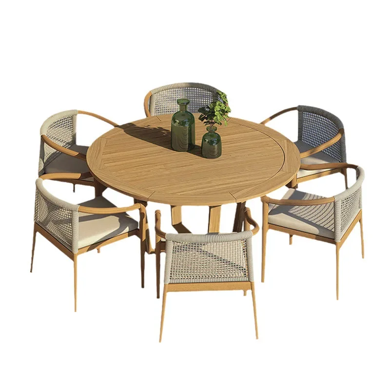 

Outdoor table and chair courtyard villa teak casual dining table open-air waterproof outdoor garden terrace rattan table and cha
