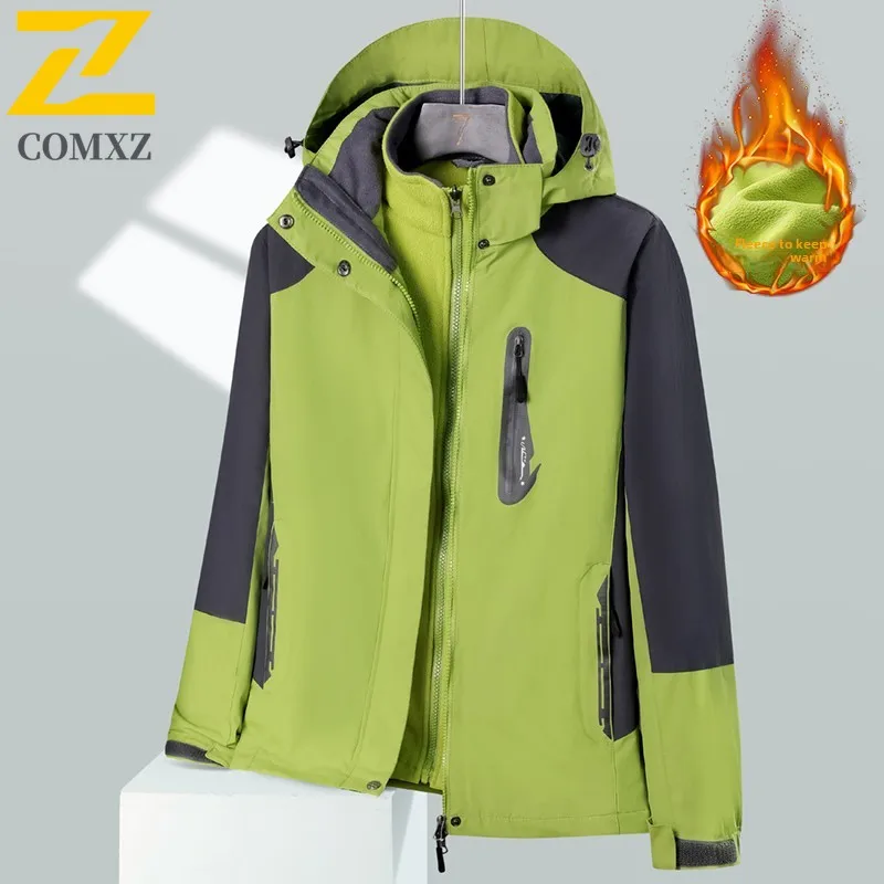 

Men's Jacket Waterproof Windproof Ski Hiking Trekking Work Outdoor Warm 3 In 1 Coat With Hood Camping Hunting Hardshell Coats