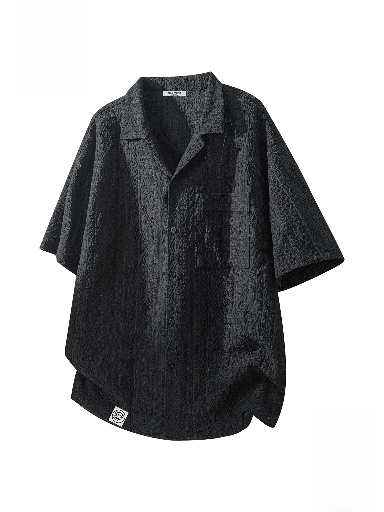 

Мужская летняя рубашка Paul Frank свободного кроя с коротким рукавом, новая модель, с текстурным узором «обезьянья пасть», отложным воротником, дышащая