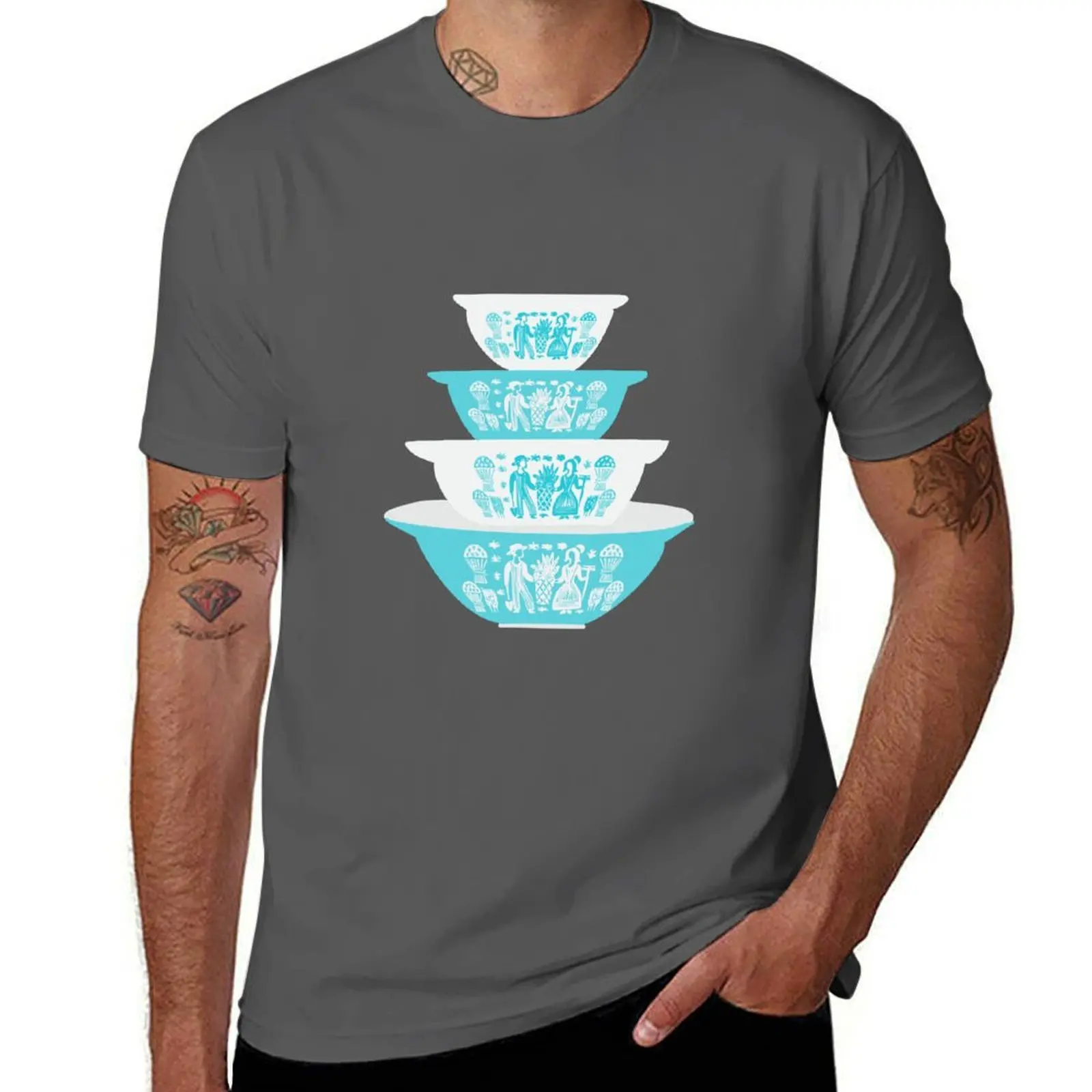Vintage Pyrex Butterprint Turquoise Nesting Bowls T-Shirt Thanksgiving Casual Tee