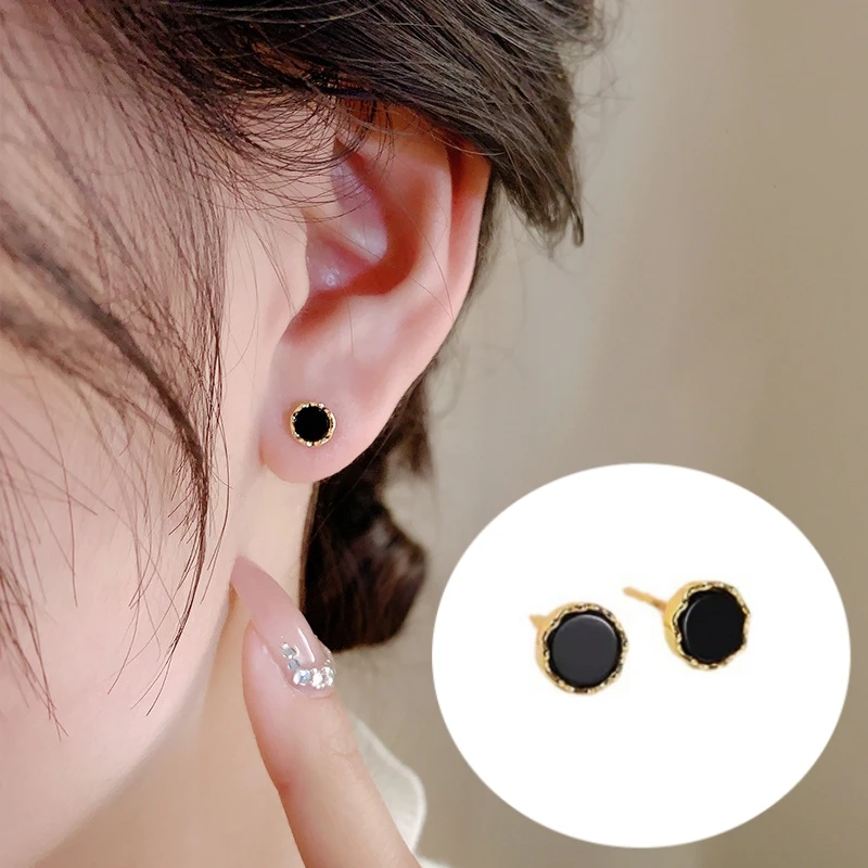 New Black Oil Drip Stud Earrings Lovely Small Simple Earrings for Women Piercing Fashion Silver Color Earring Jewelry Gifts