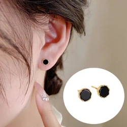 New Black Oil Drip Stud Earrings Lovely Small Simple Earrings for Women Piercing Fashion Silver Color Earring Jewelry Gifts