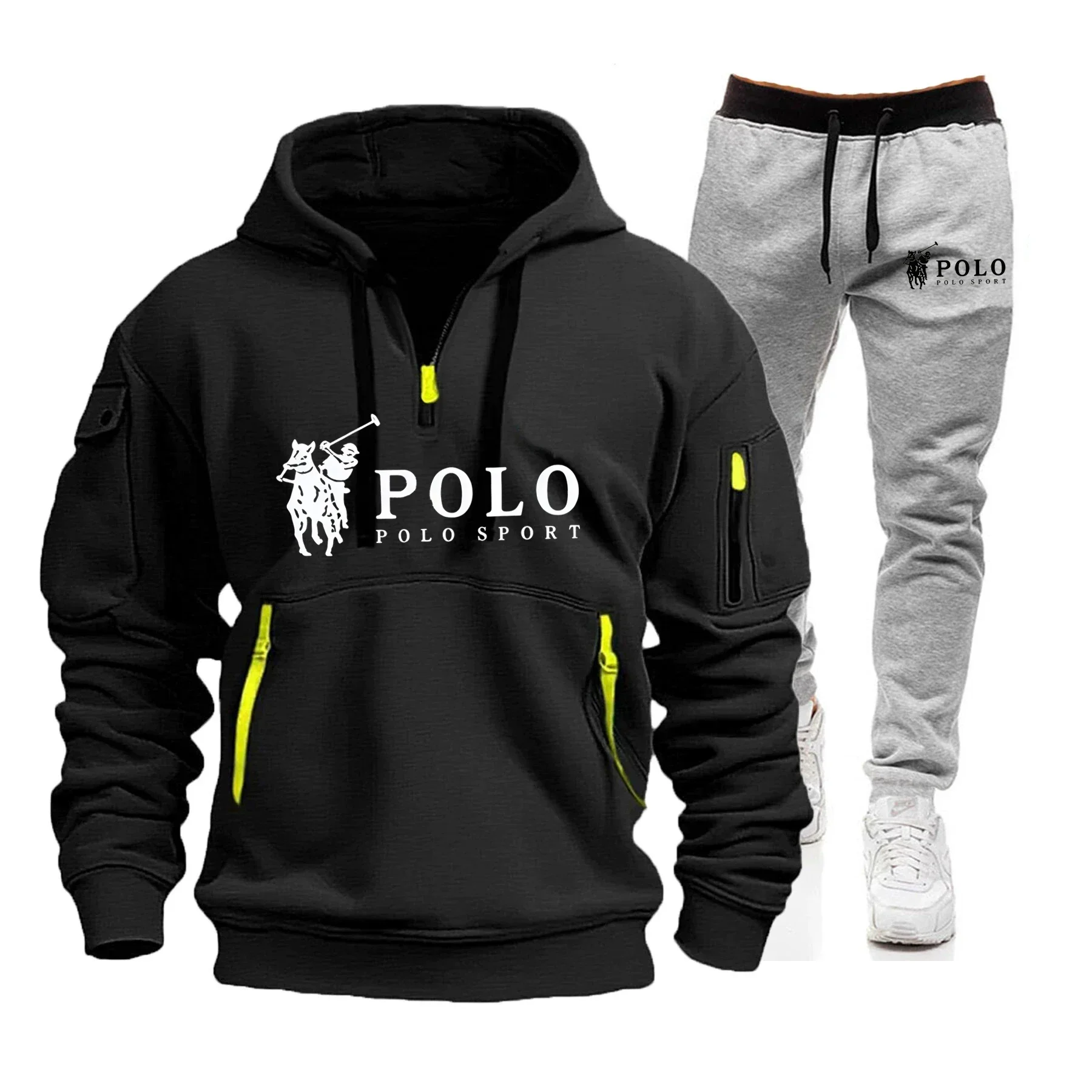 2025 Autumn/Winter New European-style men's casual set, fashionable outdoor hiking windproof and warm sweatshirt and pants 2-pie