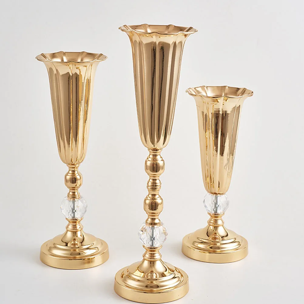 

Metal Flower Vase Iron Trumpet Decoration Desktop Centerpiece Wedding Anniversary Golden Thickened Tabletop Versatile Decorative