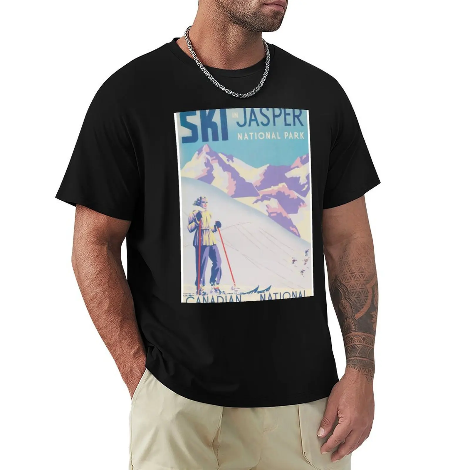

Ski in Jasper National Park Canada Vintage Ski Travel Poster T-Shirt clothes hippie clothes luxury clothes men
