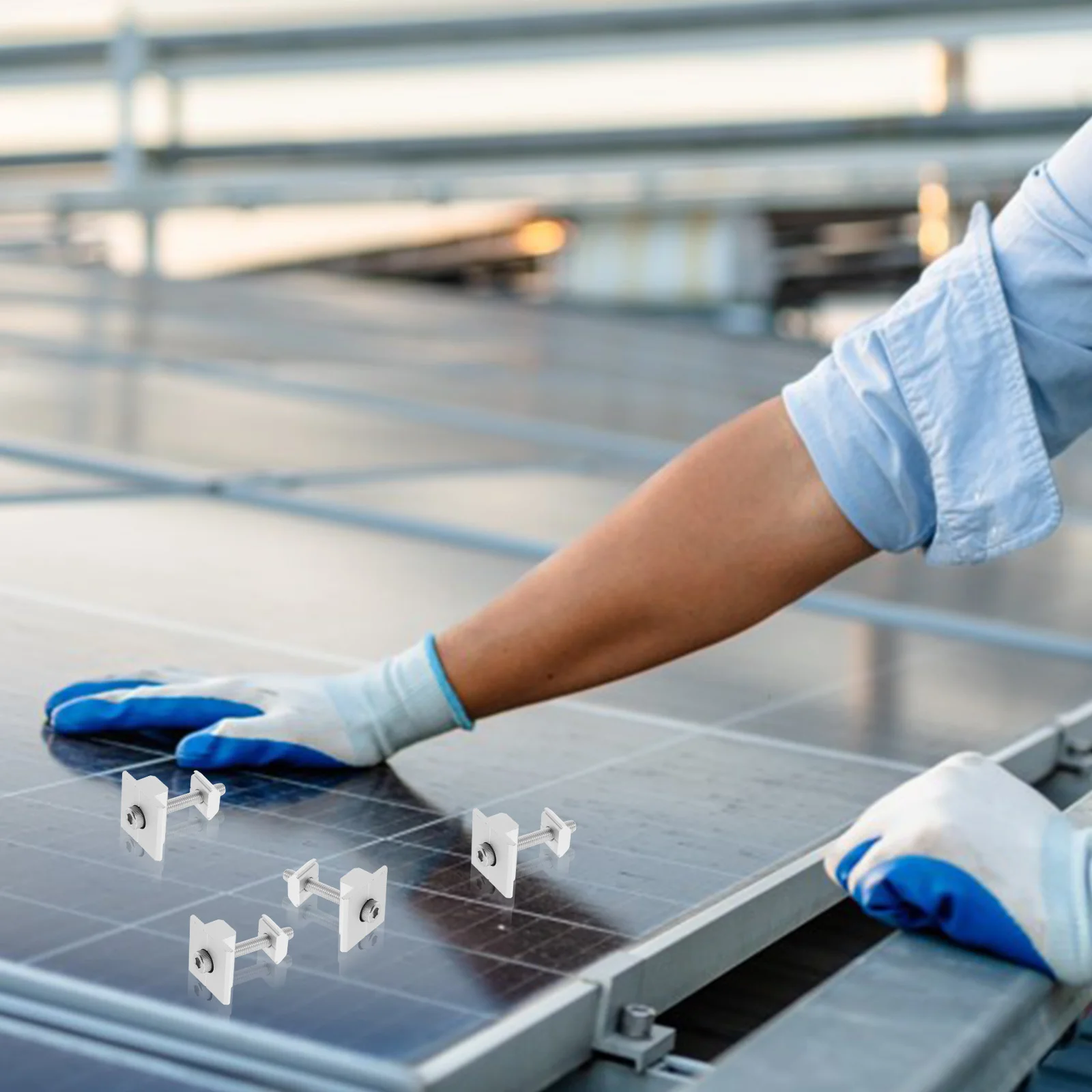 

4pcs Solar Panel Mid Clamps T-Shaped Aluminum Alloy Mounting Clips For Roof Rv Truck Bed Rail No Drill Solar Mounting Kits