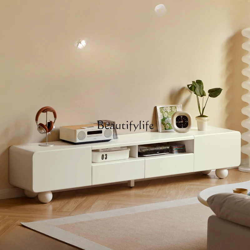 

Solid Wood TV Cabinet Living Room Home White Storage French Cream Style Small Apartment Storage Floor Cabinet