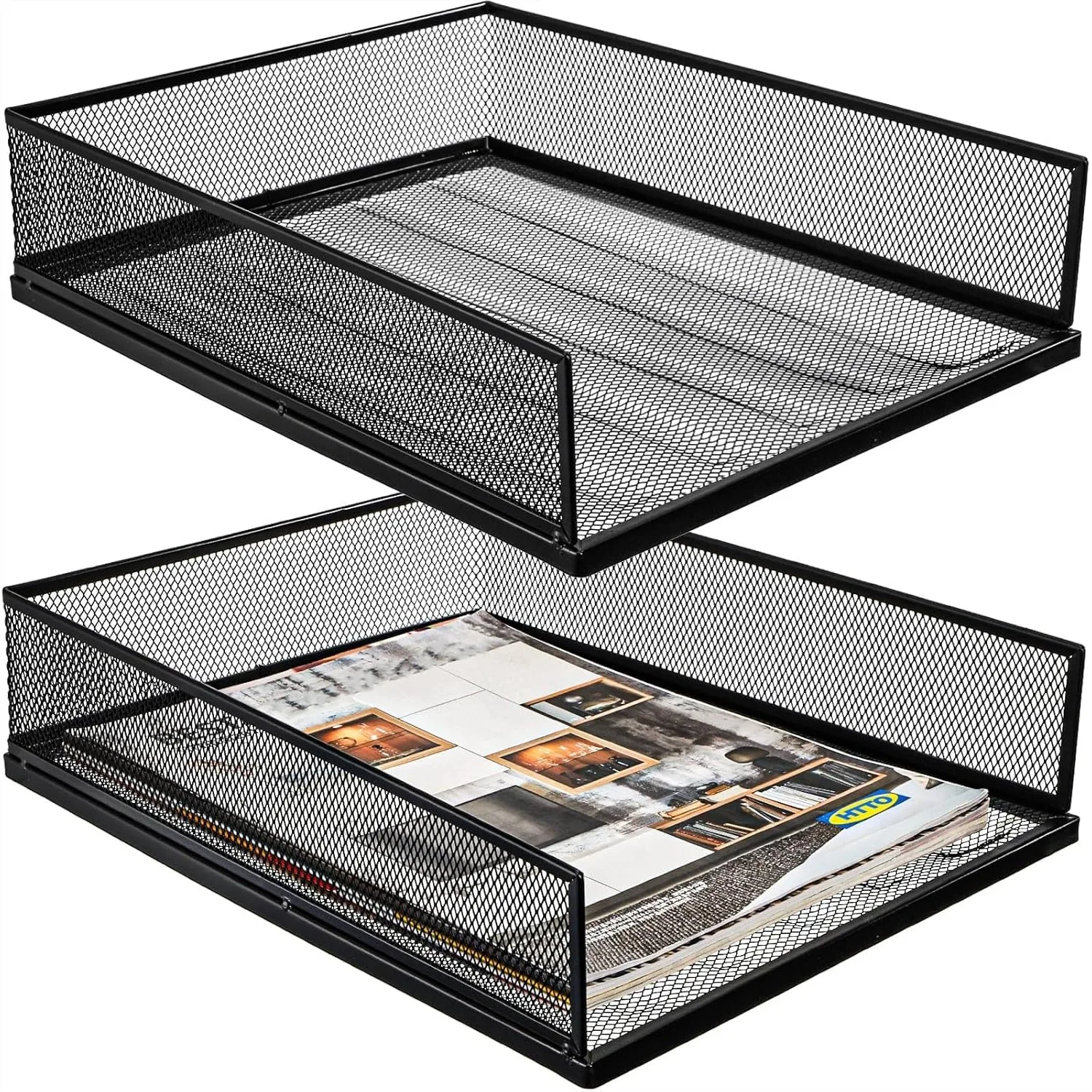 

Stackable Wire Mesh Letter Trays 12.8"x10"x3", Metal Paper Organizer for Desk, Home Office School, 2 Pack
