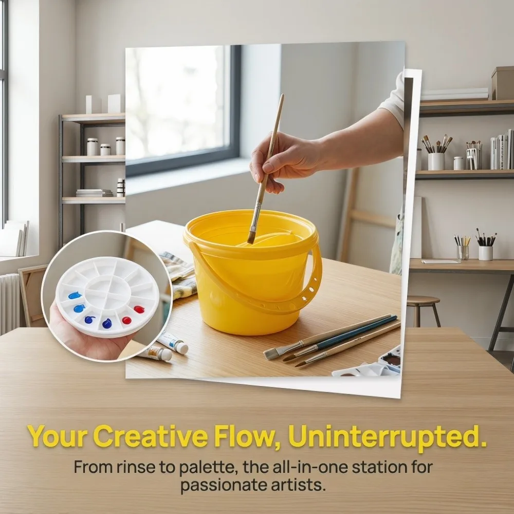 

Four Optional Colors Paint Brush Tub Plastic Dual Compartments Watercolor Mixing Bucket Multi-grid Multi Function