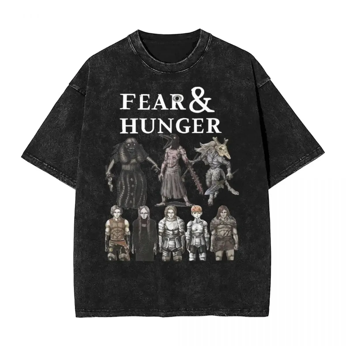 Fear And Hunger T Shirt Hip Hop Washed Cotton Oversize T-Shirt Novelty Men Women Tops Streetwear Printed Tee Shirt