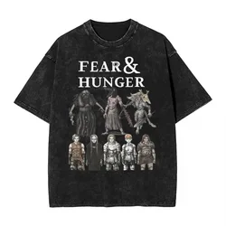 Fear And Hunger T Shirt Hip Hop Washed Cotton Oversize T-Shirt Novelty Men Women Tops Streetwear Printed Tee Shirt