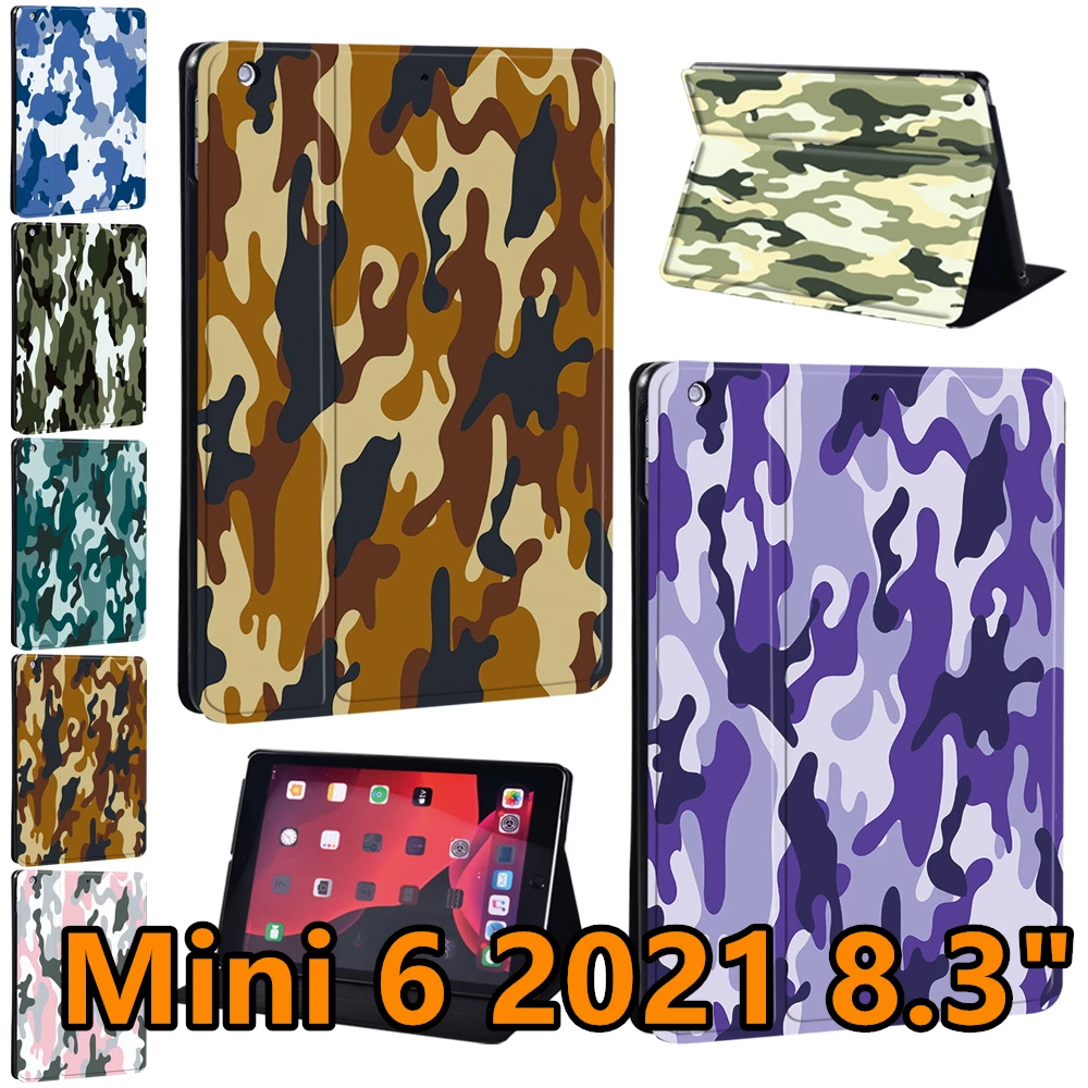 

tablet case For IPad mini 6 8.3inch 2021 A2567/A2568/A2569 PU Leather Camouflage Pattern Series Anti-fall Stand Folio Cases