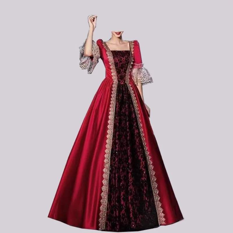 S‑5XL Women New Medieval Renaissance Victorian Court Dress European Retro Gown Stage Role Play Cosplay Costume Outfit - view 3